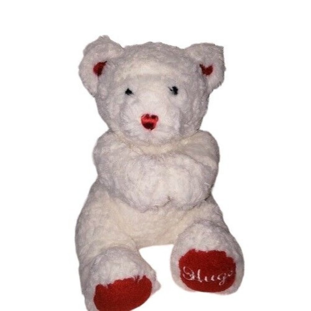 Valentines Build a Bear Hugs Plush 14" White Red Magnetic Hands Red Heart